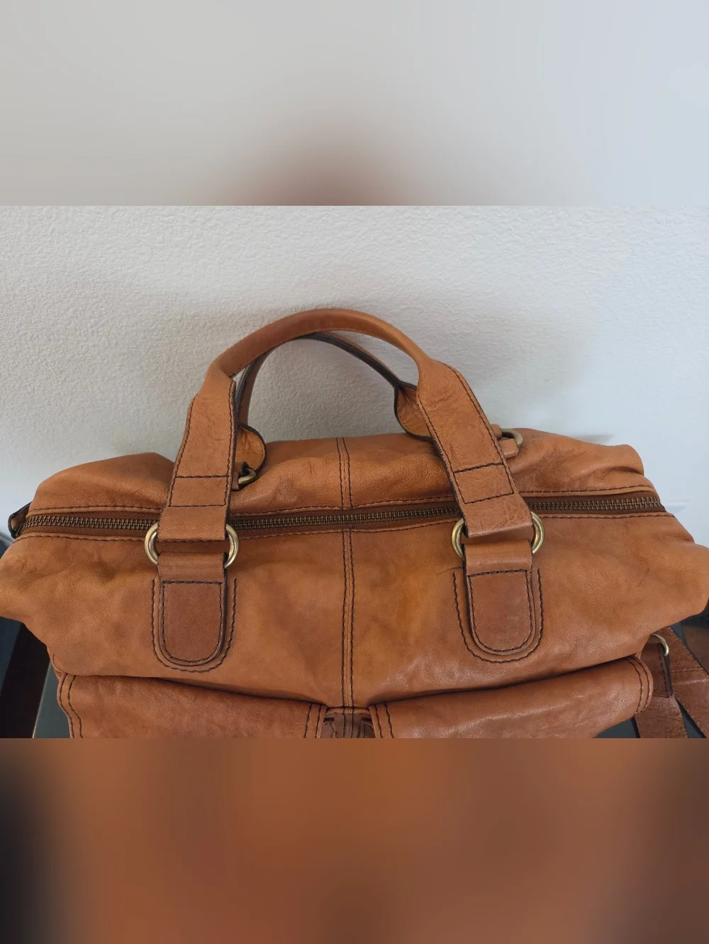 Vintage Y2K Halogen Cognac Leather Utility Pocket Satchel Crossbody Bag